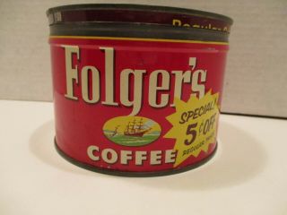 Vintage Folgers Coffee Tin,  1952 Copyright,  1 Lb Can Made By Canco