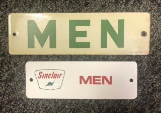 Two 2 Vintage Sinclair Restroom Men Signs 1 Porcelain 1 Plastic