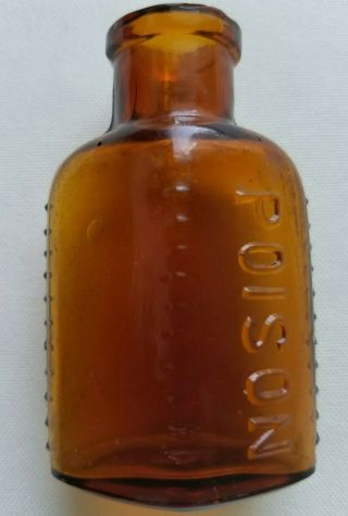 Poison Bottle Antique Amber Embossed Glass Bottle Vintage 2 - 1/8 "