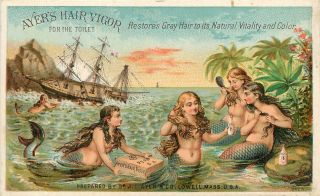 Victorian Trade Card Mermaids Get Dr.  Ayer 