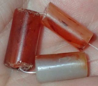 3 Ancient Roman Carnelian Agate Beads,  Length 13.  5 - 15.  5mm,  1800,  Years Old,  S940