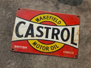 Porcelain Wakefield Castrol Enamel Sign 9 " X 6 " Inches