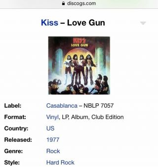 1977 CLUB PRESSING KISS LOVE GUN VINYL LP RARE 6