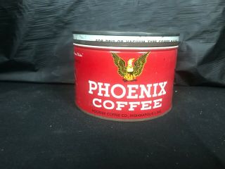 Antique Phoenix Coffee Tin Litho 1 Keywind Can Vintage Indianapolis In