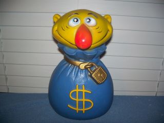 Vintage 1971 Mr Money Bags Coin Bank W/ Stopper By Play Pal Plastics