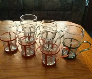 Vintage Coca Cola Glass With 6 Metal Holders