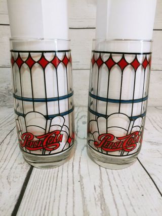 Set Of 2 Vintage Pepsi Cola Glasses Tumblers Stained Glass Tiffany Style
