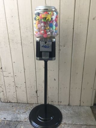 Oak Toy/gumball Vending Machine On Stand With Lock And Key Full Of Toys