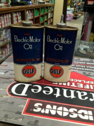 Set Of 2 Vintage Gulf Electric - Motor Oil 4 Fl Oz Can 1 Empty/ 1 Full Collectible