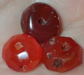 3 Ancient Roman Carnelian Agate Beads,  10 - 11mm,  1800,  Years Old,  S1010