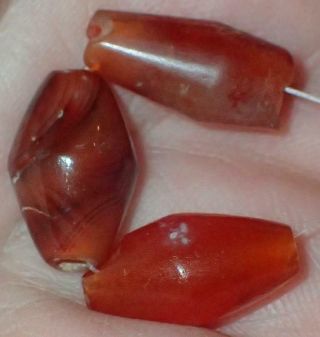 3 Ancient Roman Carnelian Agate Beads,  Length 14 - 15mm,  1800,  Years Old,  S928