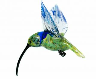 Green Blue Hummingbird Figurine Blown Glass " Murano " Art Animal Ornament