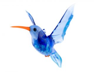 Glass hummingbird statue,  Large Russian blown art miniature blue bird ornament 2