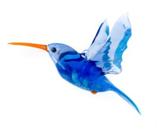 Glass hummingbird statue,  Large Russian blown art miniature blue bird ornament 4