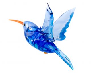 Glass hummingbird statue,  Large Russian blown art miniature blue bird ornament 5