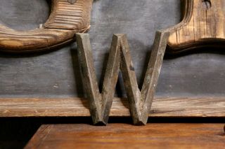 Early Brass Letter " W " Antique Trade Sign Folk Art Primitive Emblem Badge Old