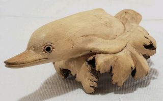 Vintage Carved Burl Wood Dolphin Collectible Figure