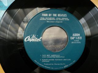Rare Blue Label Capitol Record Eap 1 - 2121 Four By The Beatles 45