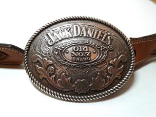 2005 Jack Daniels Old No.  7 Brand Belt Buckle Sz 34 Tooled Leather Belt Circle Y
