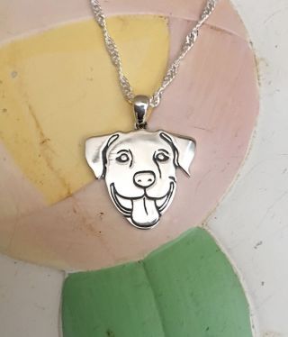 Smiling Pit Bull Sterling Silver Charm Necklace - -
