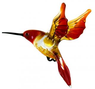 Red Yellow Hummingbird Figurine Blown Glass " Murano " Art Animal Bird Miniature