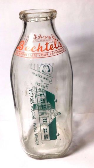 Vintage Square Quart Milk Bottle - Bechtel 