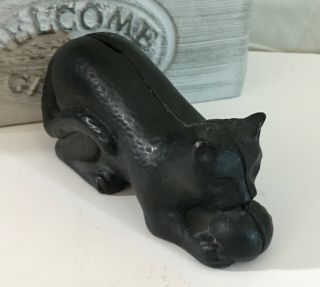 Rare Vintage Antique Cast Iron Black Cat Playing W/ Ball Still Coin Bank