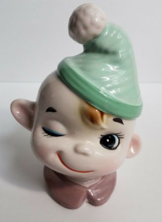 Winking Elf Pixie Coin Slot Piggy Bank Vintage Brownie Ceramic