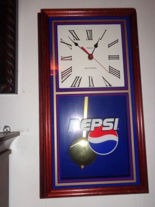 Pepsi Pendulum Clock Wooden Frame & Glass Front 18 " X 10 " X 2 1/2 " All