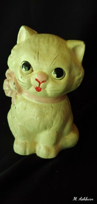 Antique Hubley Cast Iron Cat/kitten Bank With Green Bow R