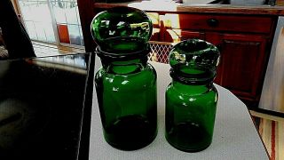 Vintage Green Glass Apothecary Jars Set Of 2 Made In Belgium
