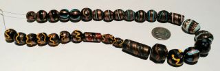 31 Antique Venetian Fancy Black African Glass Trade Beads