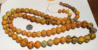 80 Antique Venetian Fancy Yellow " King " African Glass Trade Beads