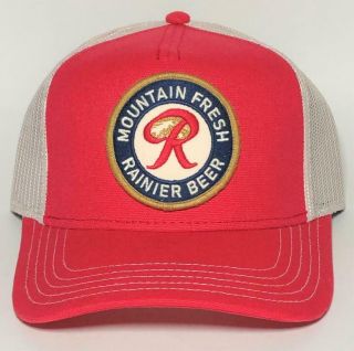 Rainier Beer Red White Meshback Trucker Hat American Needle Licensed Cap