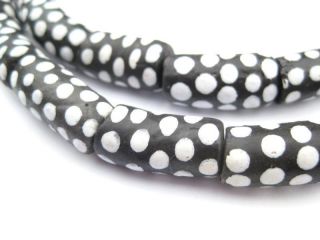Skunk Elbow Krobo Powder Glass Beads 10mm Ghana African Black And White Handmade