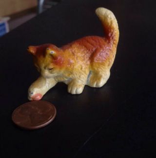 Antique Hubley ? Cast Iron Cat Kitten With Yarn Ball Mini Figurine Estate