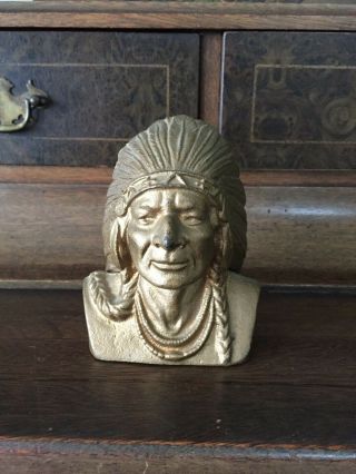 Vintage Cast Iron Indian Head National Bank - Coin Bank