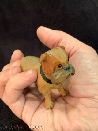 Antique / Vintage Hand Carved Wood Bulldog Figurine.  L@@k