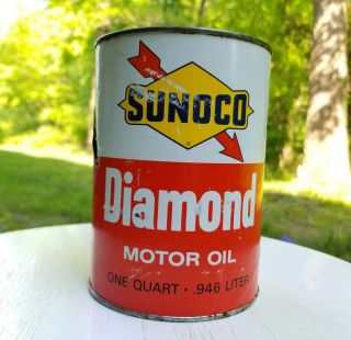 Vintage Sunoco Diamond Motor Oil One Quart Round Cardboard Empty Can