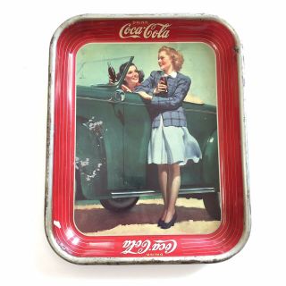 Vintage 1942 Coca Cola Tray Two Girls Car Coke