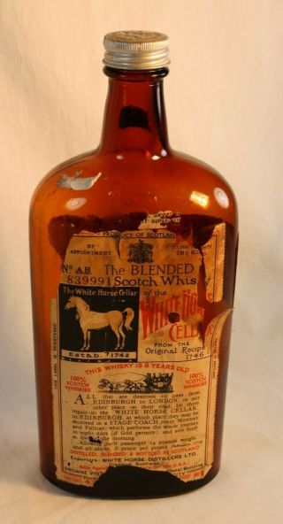 Vintage White Horse Cellar Blended Scotch Whiskey Recipe Bottle Empty
