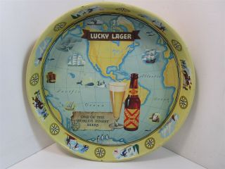 Lucky Lager Beer Serving Tray Nautical Yellow/blue/brown 13.  0 " X 13.  0 " X 1.  75 "