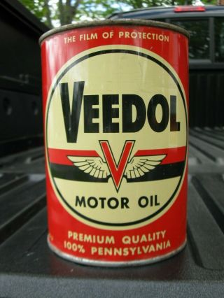 Vintage Veedol Rare Motor Oil Quart Can Metal Old Gas Station Flying A