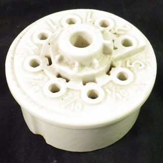 Vintage White Porcelain Electrical Separator Insulator 8 - Hole Lead Wires