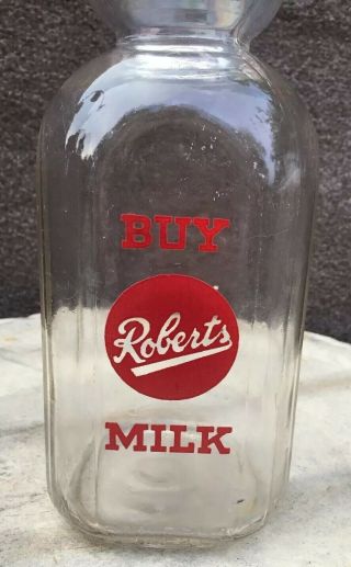“Buy Roberts Milk” Red Pyro Quart Cream Top Milk Bottle 2