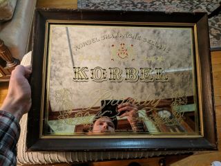 Vintage Korbel Brandy Mirror Sign Heavy Wood Frame 14 " X 18 "