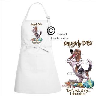 Basset Hound Dog Breed Naughty Dogs Cartoon Art Kitchen Chef Full Apron