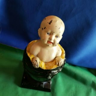 Antique Baby In A Black Egg Bank Art Metal Lv Aronson Rare 1924 Authentic