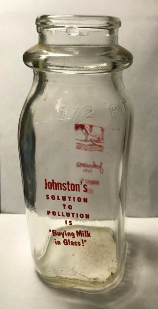 Vintage Half Pint Milk Bottle - Johnston ' s Dairy,  Monroeville,  PA 2