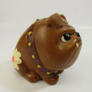 Vintage Bulldog Bank 5.  5 " Whimsical Puppy Brown Chalkware Painted Daisy Flowers